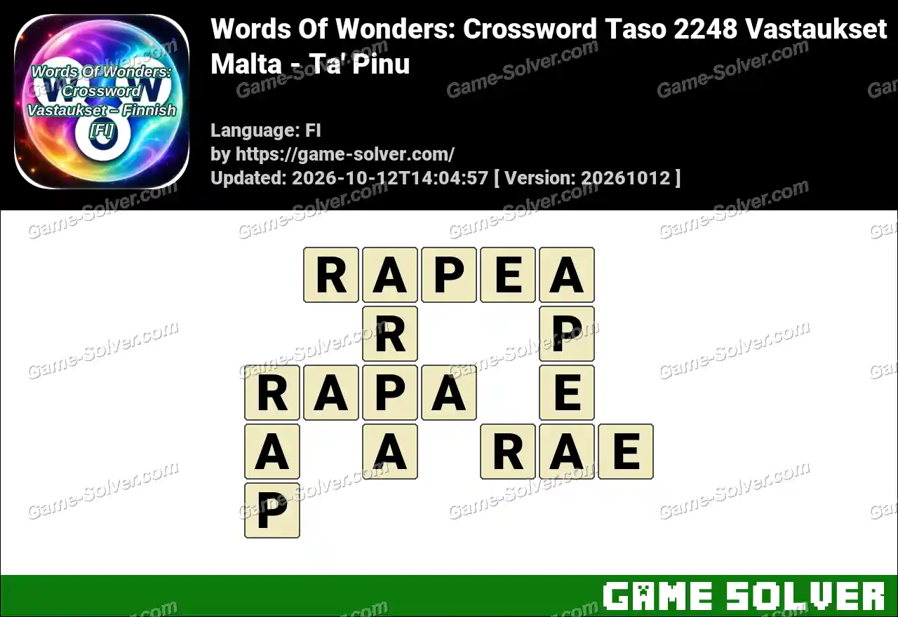 Words Of Wonders: Crossword Taso 2248 Vastaukset – Malta – Ta’ Pinu